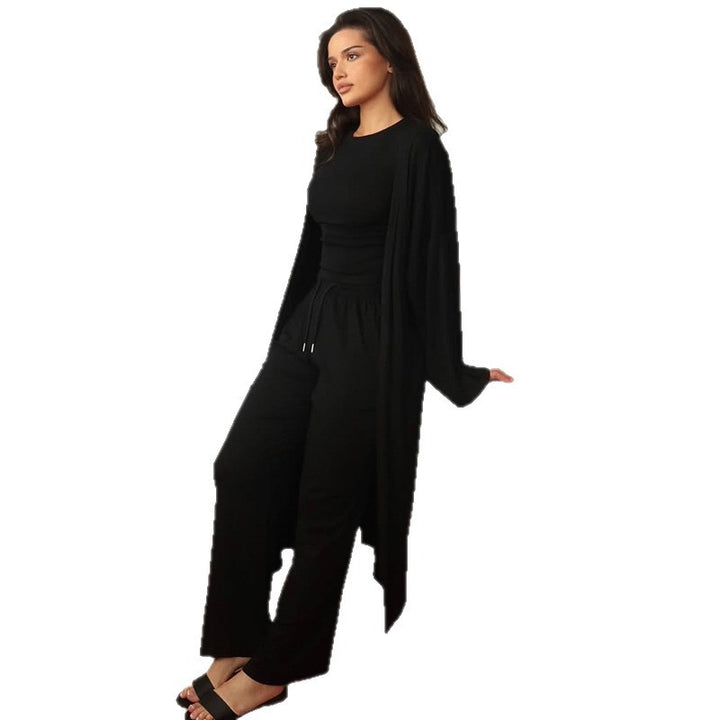 Damen Loungewear-Anzug mit offener Jacke und weitem Hosen Drune