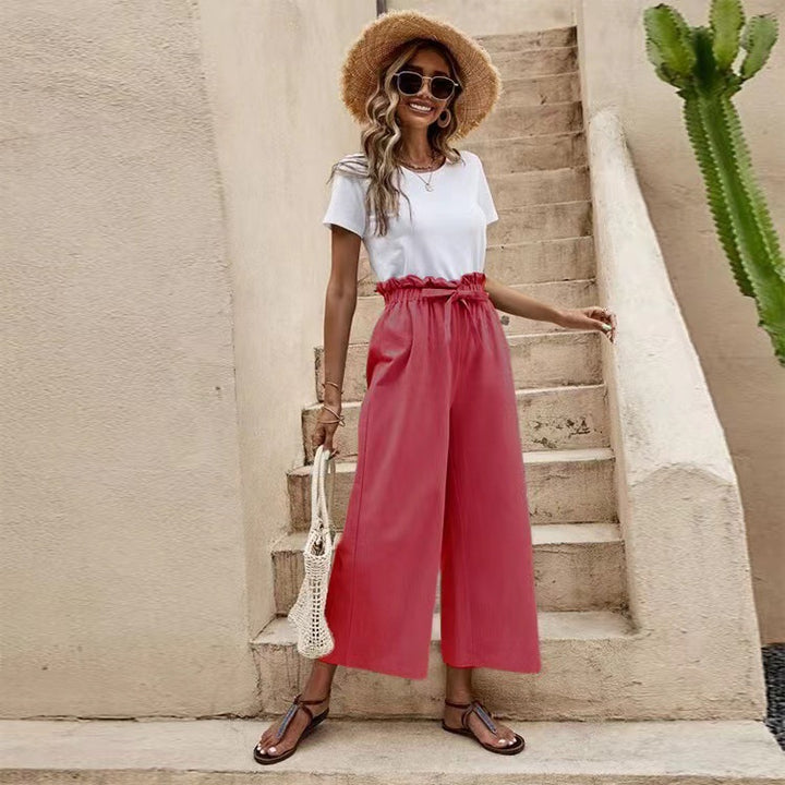 Damen Legere Culottes mit hoher Taille und weitem Bein Drune