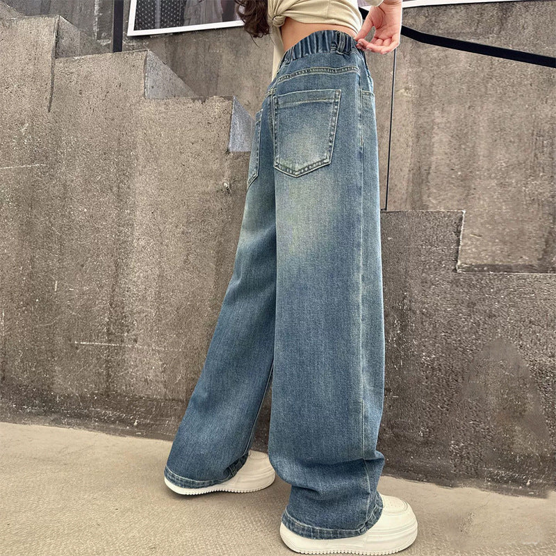 Damen weite Denim-Hose mit elastischem Bund und lässigem Schnitt Drune