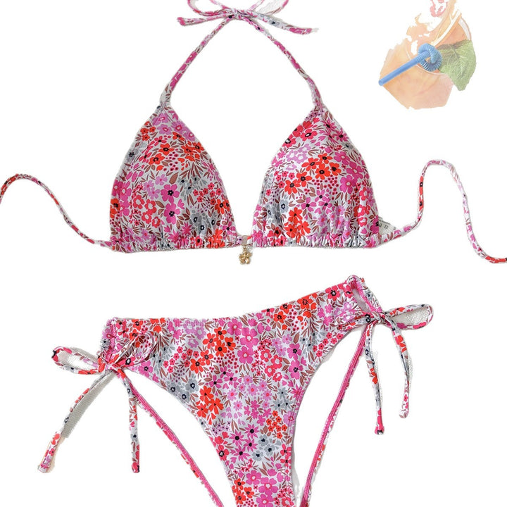 Damen Triangel-Bikini mit verstellbarem Bindeband und femininem Blütenmuster Drune