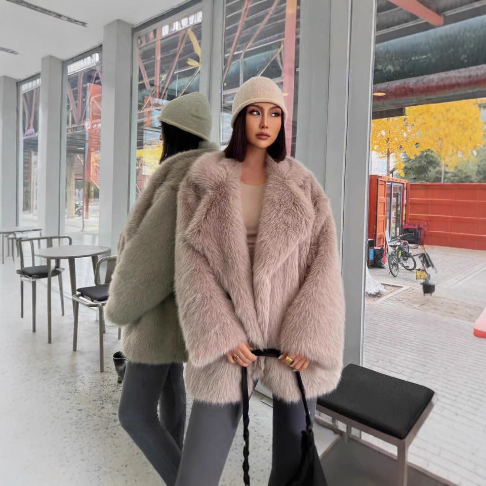 Damen Kurzflausch‑Mantel mit Oversize‑Silhouette, voluminösem Schalkragen und mittlerer Länge Drune