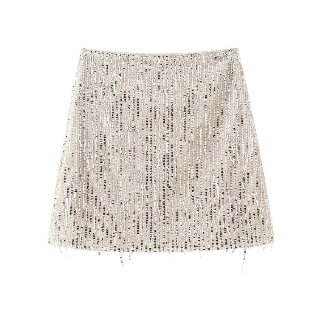 Damen Glitzernder Minirock mit auffälligem Fransen-Design Drune