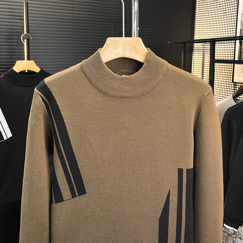 Herren Feinstrick-Pullover mit kurzem Stehkragen und geometrischem Intarsia-Design Drune