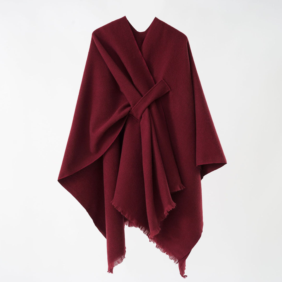 Damen Strickponcho mit geometrischem Blockmuster und Fransen Drune