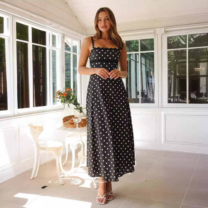 Damen Maxikleid mit Spitze und verspieltem Polka-Dot-Muster Drune