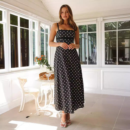 Damen Maxikleid mit Spitze und verspieltem Polka-Dot-Muster Drune