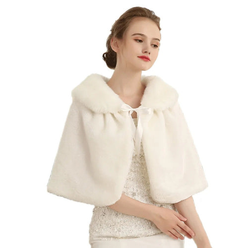 Damen Elegantes Kunstpelz‑Capelet mit Schleifenverschluss und weitem Umlegekragen Drune