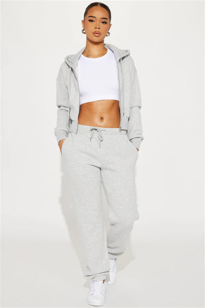 Damen lässiges Sweatset mit cropped Hoodie und weiten Hosen Drune