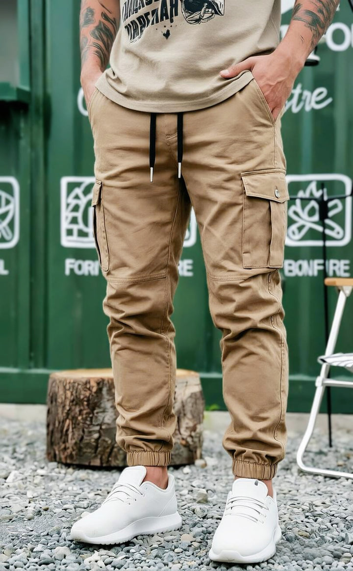 Herren Tapered Cargo-Jogginghose mit Tunnelzug, elastischen Bündchen & Mehrfachtaschen Drune