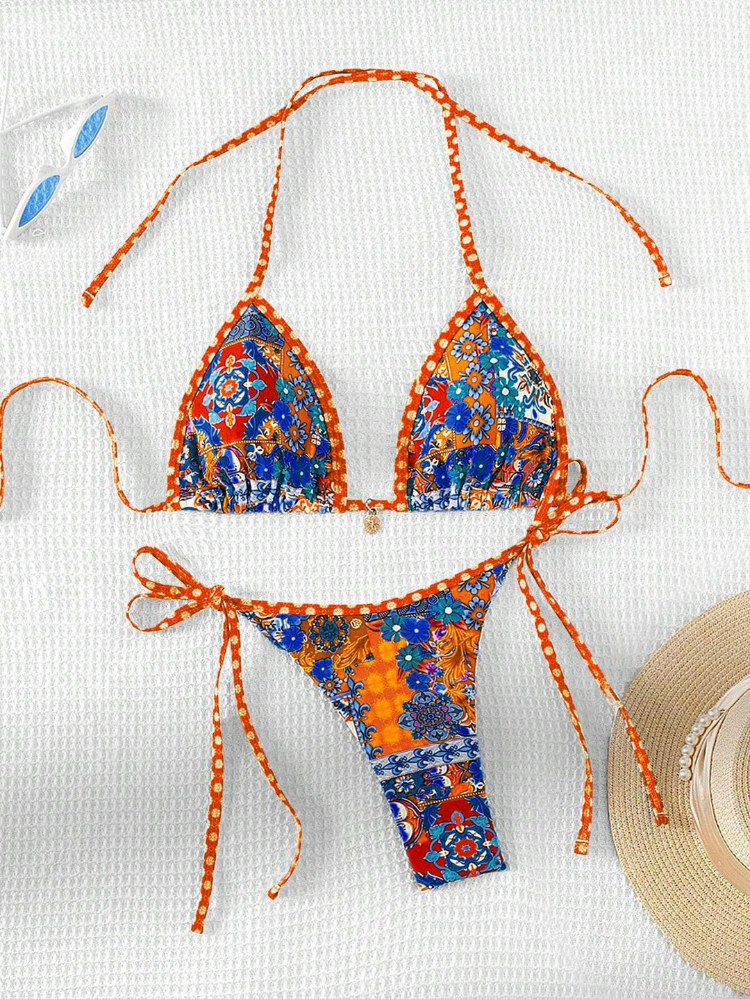 Damen Triangel-Bikini mit buntem floralen Mustermix und verstellbaren Trägern Drune