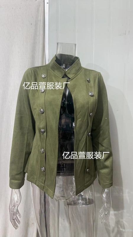 Damen nan taillierte Militärjacke mit Stehkragen und doppelter Knopfleiste Drune