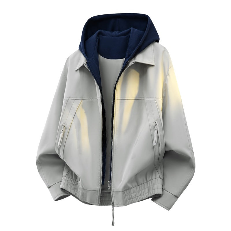 Herren Urbaner Layering-Bomber mit kontrastierender Kapuzen-Innenjacke und Reißverschlusstaschen Drune