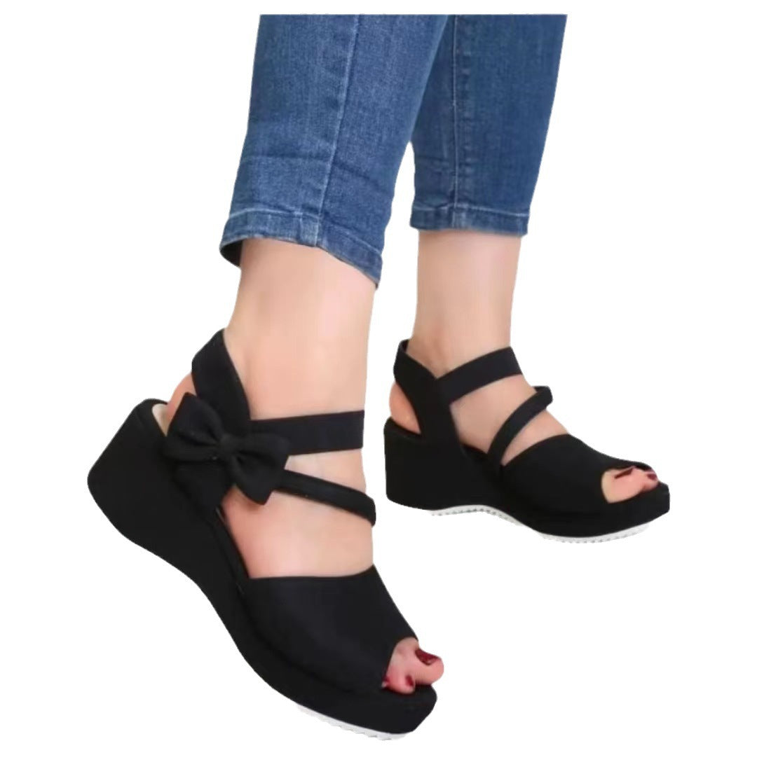 Damen Wedge-Sandalen mit eleganter Schleifenapplikation und rutschfester Sohle Drune