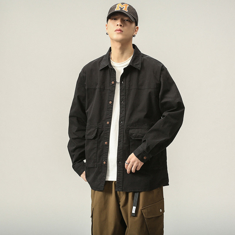 Herren Overshirt‑Fieldjacke im Utility‑Canvas mit großen Klapptaschen und Hemdkragen Drune
