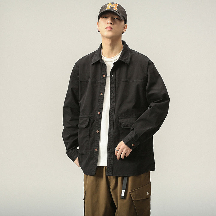 Herren Overshirt‑Fieldjacke im Utility‑Canvas mit großen Klapptaschen und Hemdkragen Drune