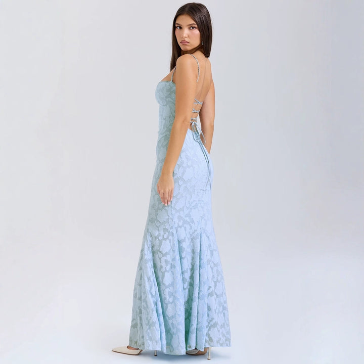 Damen elegantes Abendkleid mit floralem Spitzenmuster Drune