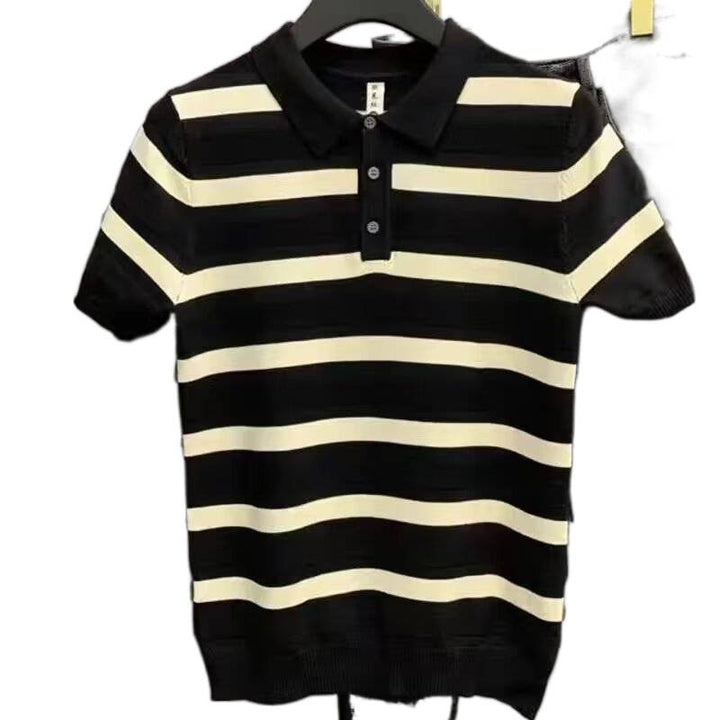 Herren Kurzarm Poloshirt mit strukturiertem Streifenmuster Drune
