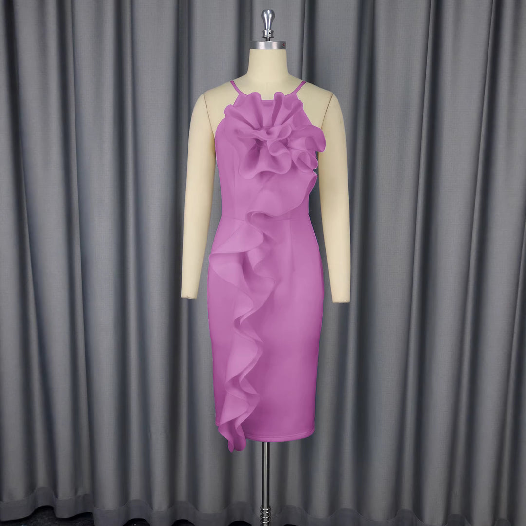 Damen figurbetontes Kleid mit fließendem Rüschendesign Drune