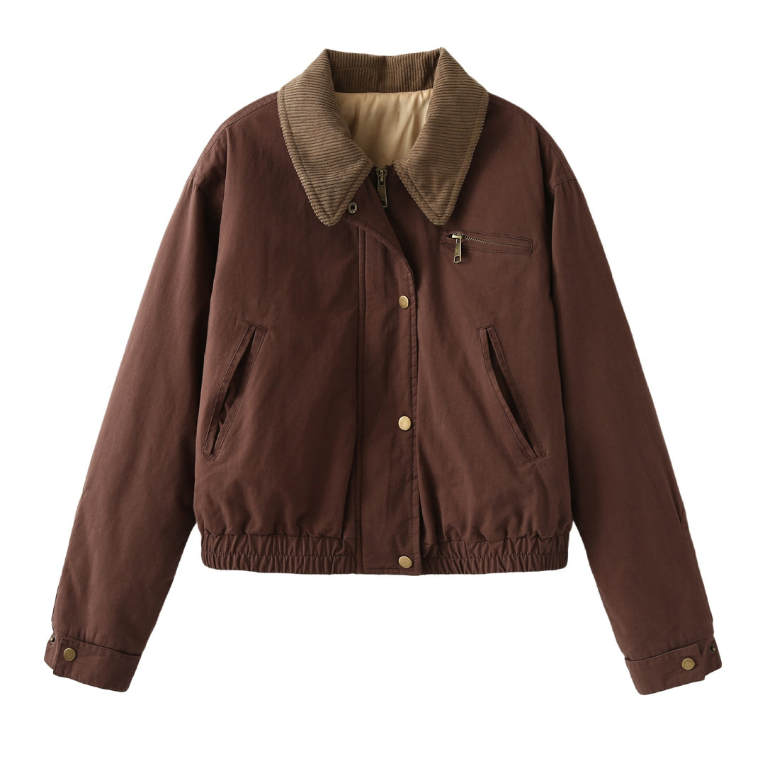 Damen nan Cropped-Bomberjacke mit Cordkragen, Brustreißverschluss und elastischem Tunnelzugsaum Drune