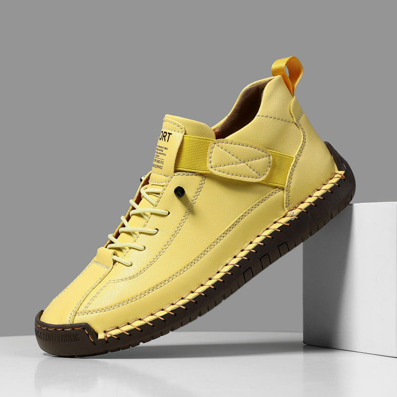 Herren Ledernachahmender Freizeit‑Sneaker mit Klettriemen, Mokassinnaht & profilierter Gummisohle Drune