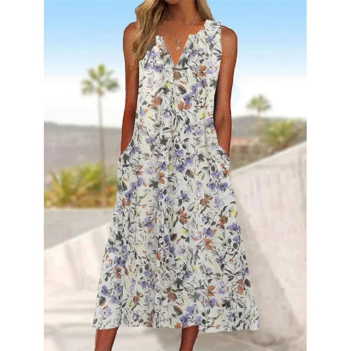 Damen Midi-Kleid mit tiefem V-Ausschnitt, Knopfdetails und praktischen Taschen Drune