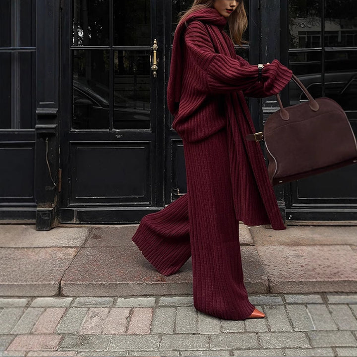 Damen Strickstoff Zweiteiler mit weitem Bein und oversized Oberteil Drune