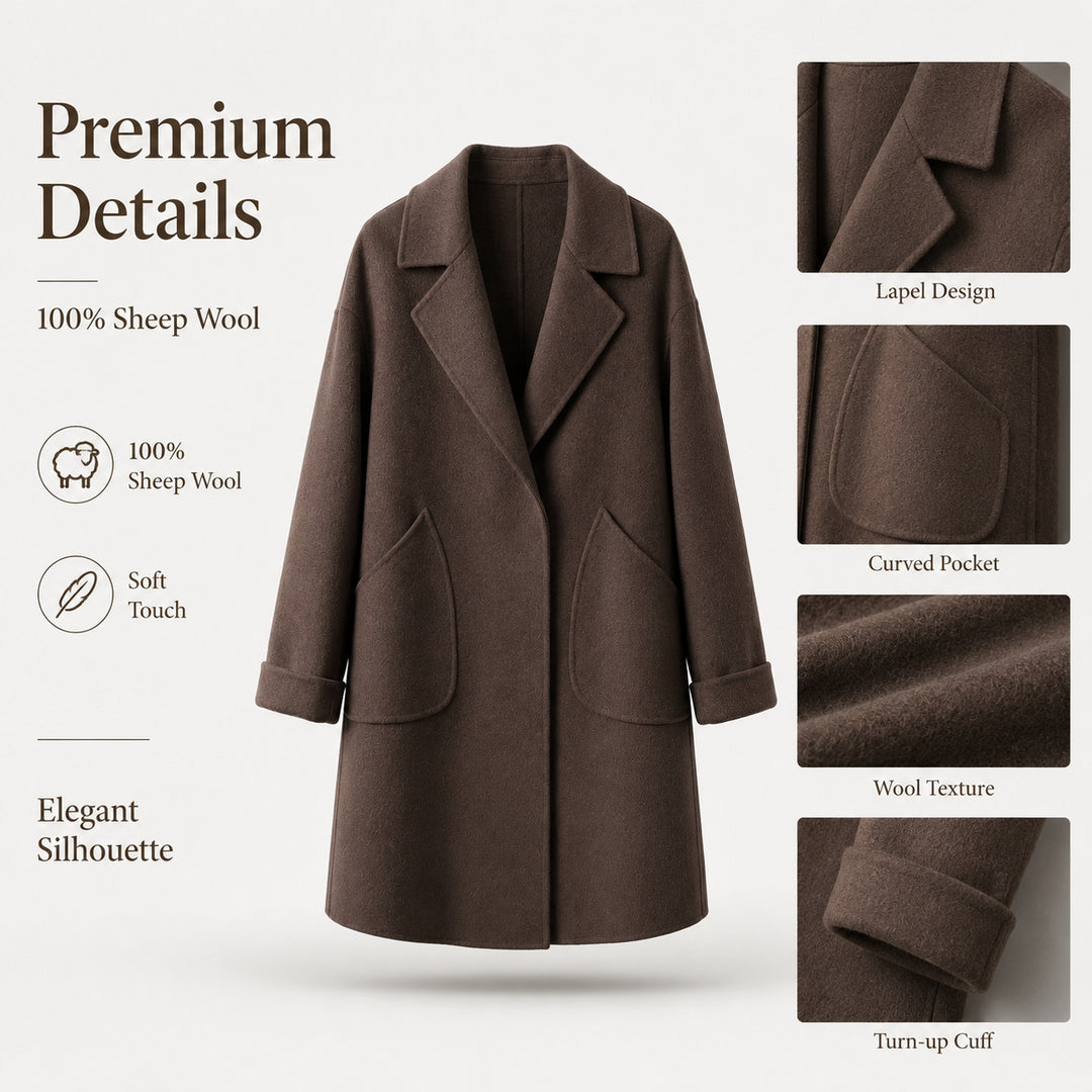 Damen Eleganter Wollmantel mit weit geschnittenem Design Drune
