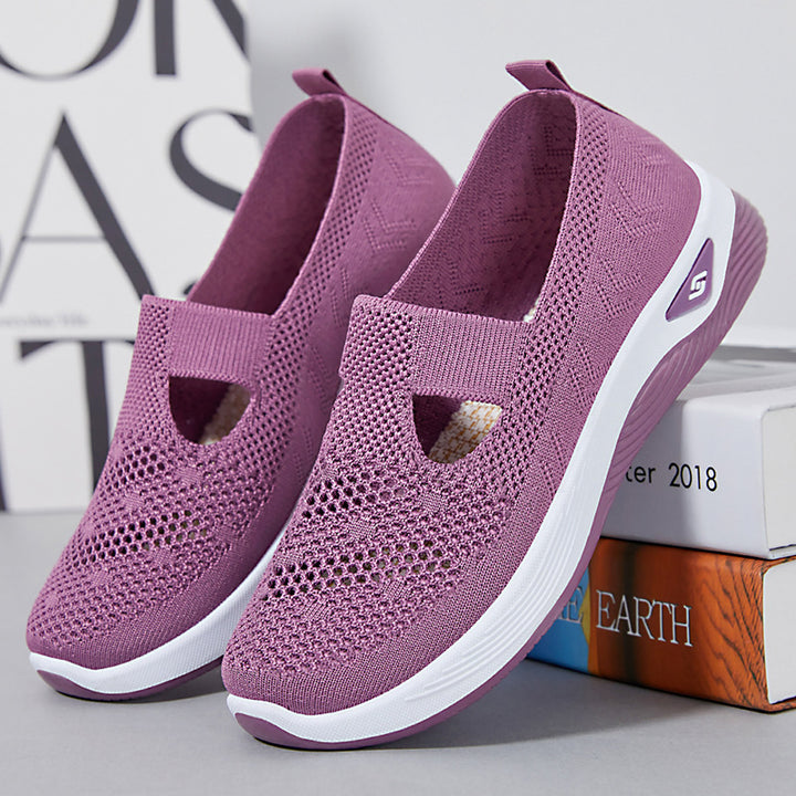 Damen nan leichter gestrickter Slipper-Sneaker mit elastischem Mittelriemen und ergonomischer Memory-Komfortsohle Drune