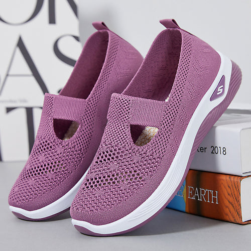 Damen nan leichter gestrickter Slipper-Sneaker mit elastischem Mittelriemen und ergonomischer Memory-Komfortsohle Drune