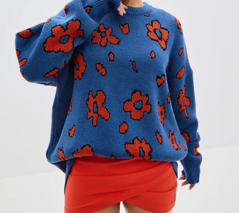 Damen Modischer Pullover mit floralen Mustern