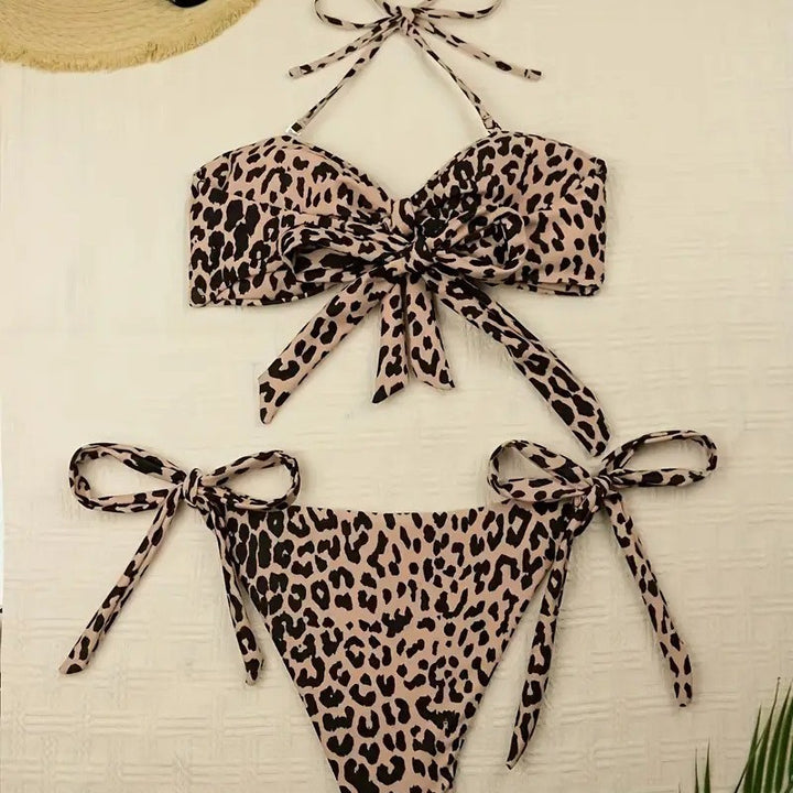 Damen Cutout Leopard Print Bikini Set Drune
