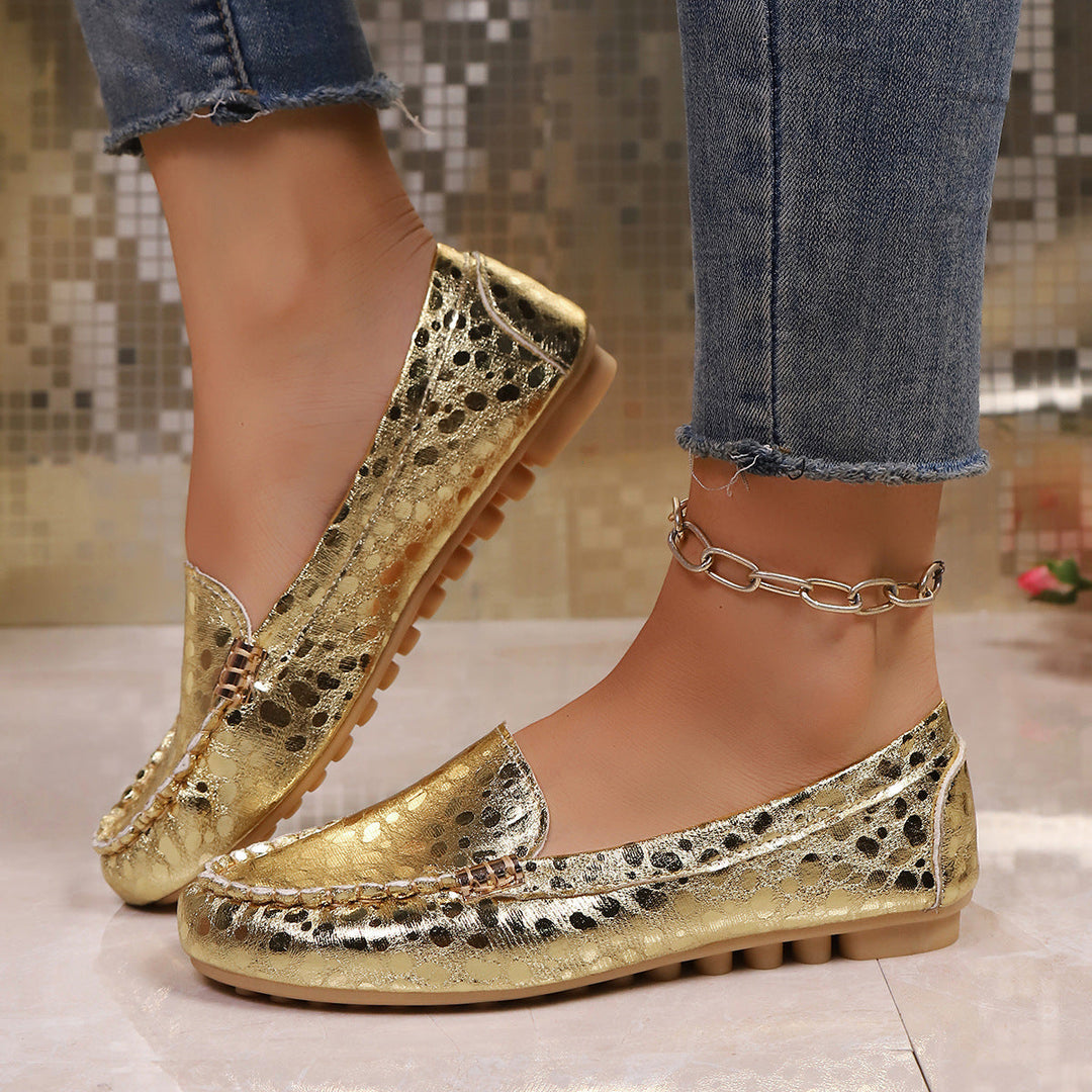 Damen elegante Ballerinas mit schimmerndem Metallic-Obermaterial und rutschfester Sohle Drune
