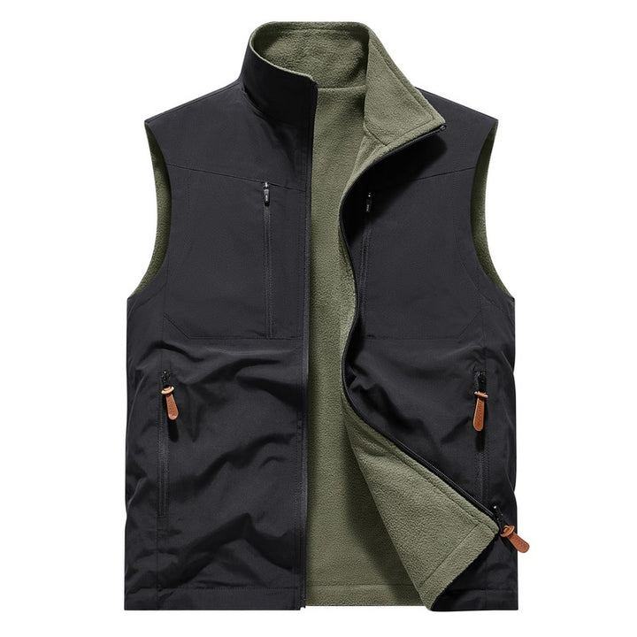 Herren Winddichte Softshell‑Weste mit Fleece‑Futter & Multifunktionstaschen Drune