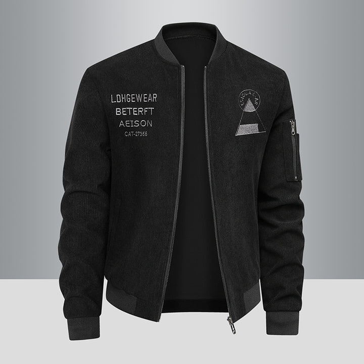 Men's  textured corduroy logo-embroidered flight bomber with utility sleeve zip Drune
