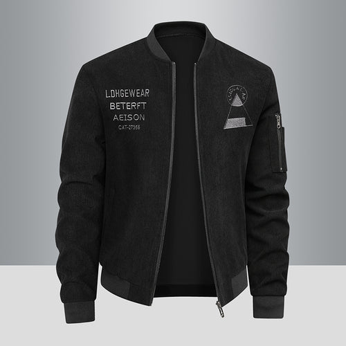 Men's  textured corduroy logo-embroidered flight bomber with utility sleeve zip Drune