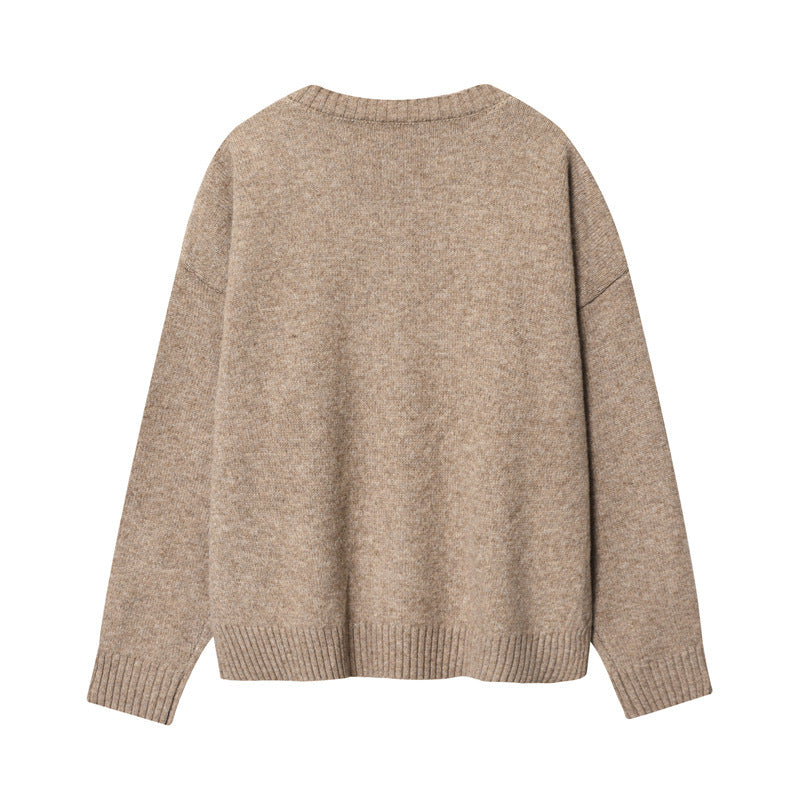 Damen V-Ausschnitt Pullover aus weicher Wolle Drune