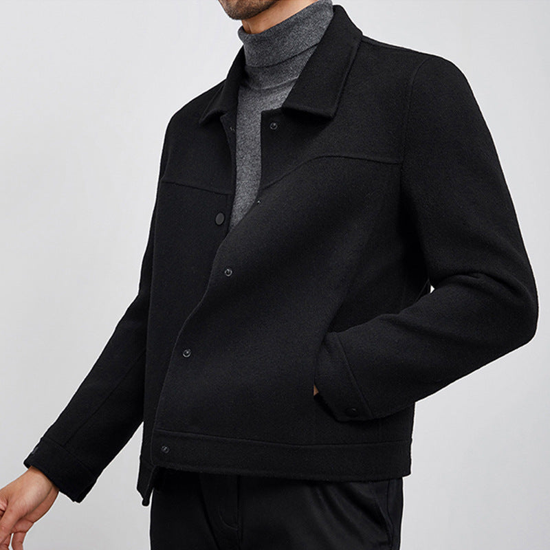 Herren Kastenförmige Wollmix-Blousonjacke mit verdeckter Druckknopfblende und Eingrifftaschen Drune