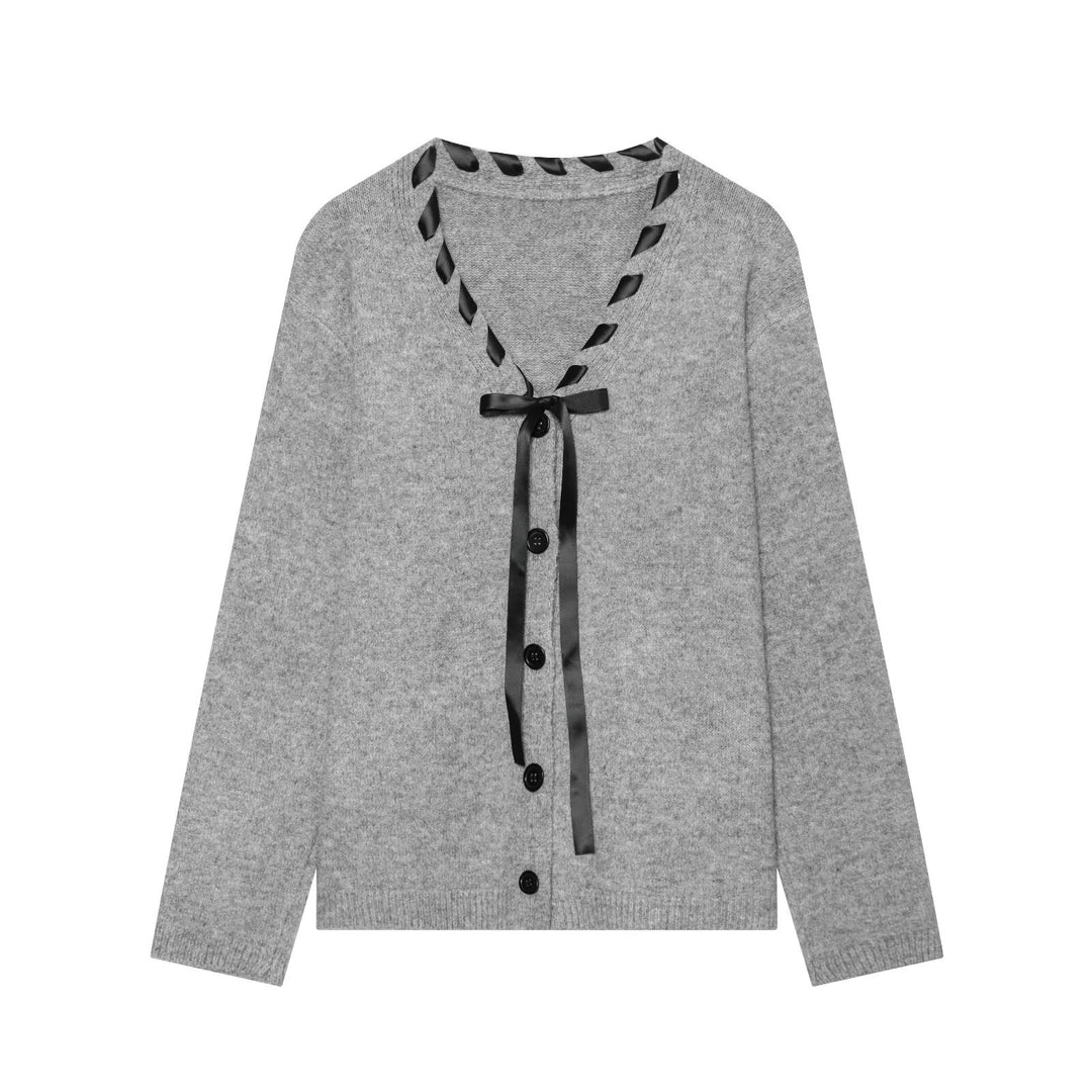 Damen Feinstrick-Cardigan mit V‑Ausschnitt und Satinbandeinfassung Drune