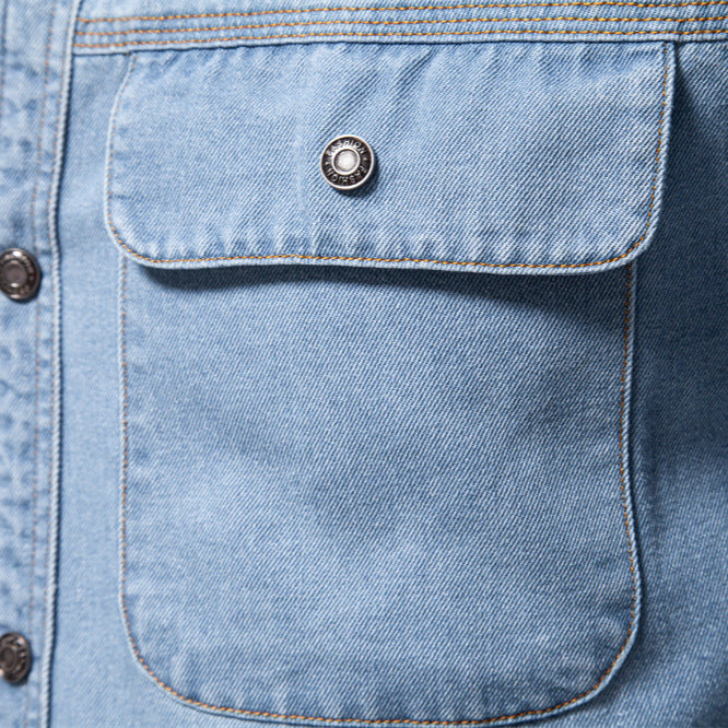 Herren nan leichtes Jeanshemd mit aufgesetzten Brustklappentaschen und Kentkragen Drune