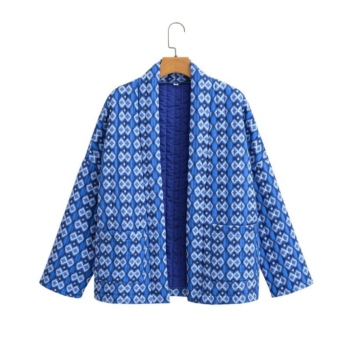 Damen Gesteppte Kimono-Überwurfjacke mit offenem Schnitt und aufgesetzten Taschen Drune