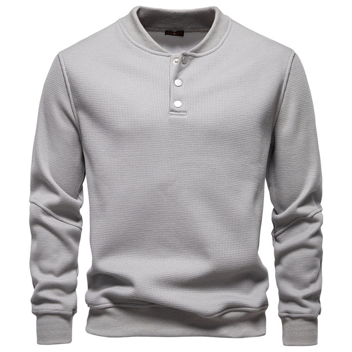 Herren nan Waffelstruktur-Henley-Pullover mit kurzem Druckknopfverschluss und Rippbündchen Drune
