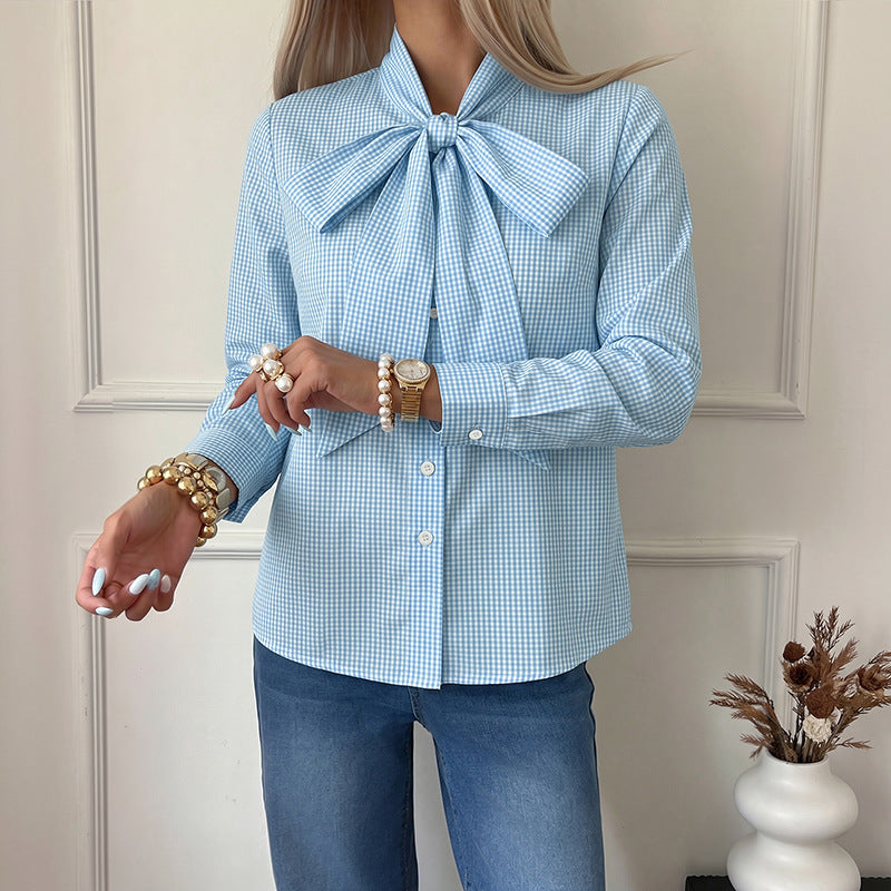 Damen Elegante Bluse mit Schleifenkragen Drune
