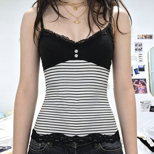 Damen Trägershirt mit dekorativer Spitze und gestreiftem Design Drune