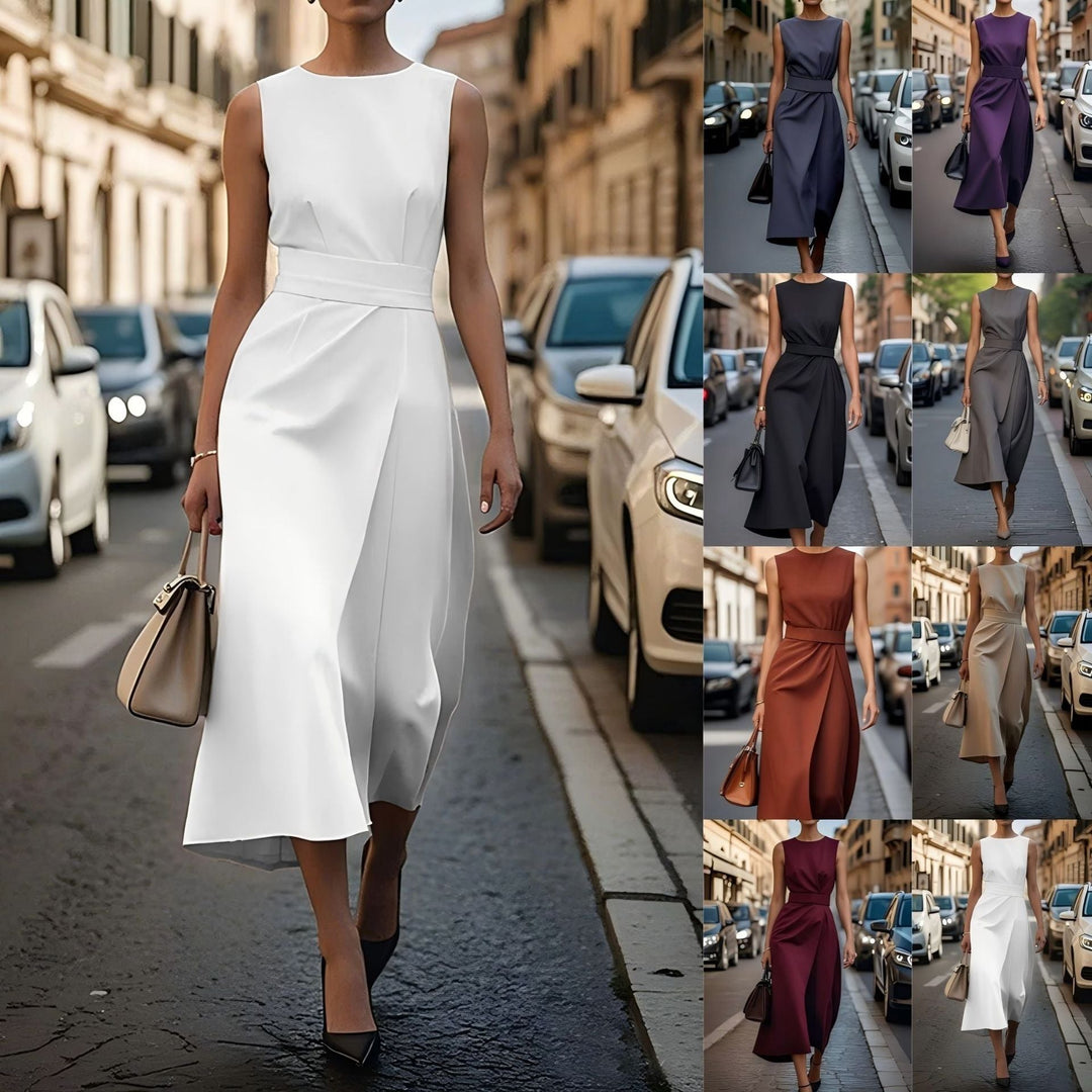 Elegantes Damen Maxikleid mit fließendem Schnitt & Taillengürtel Drune