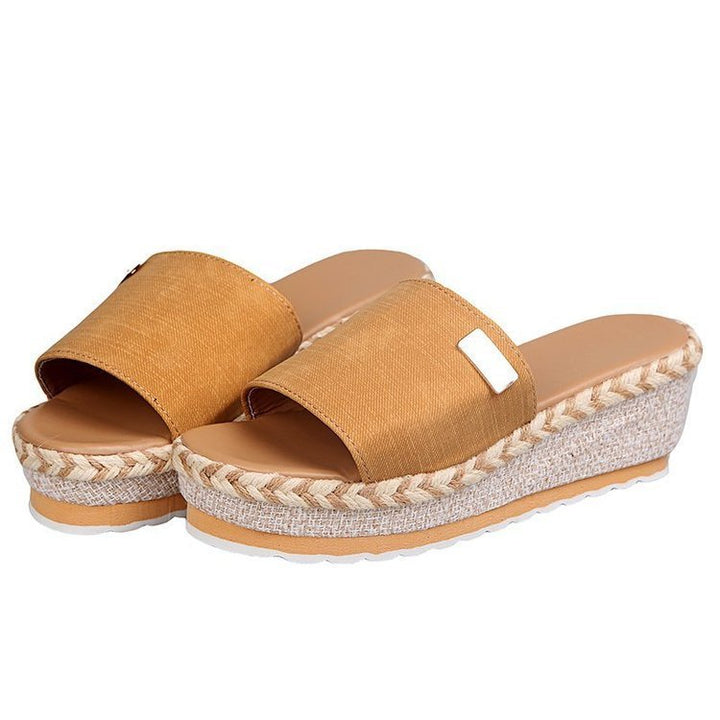 Damen  Espadrille-Keilpantoletten mit geflochtenem Bast-Plateau, breitem gewebtem Riemen und weicher Komfortsohle Drune