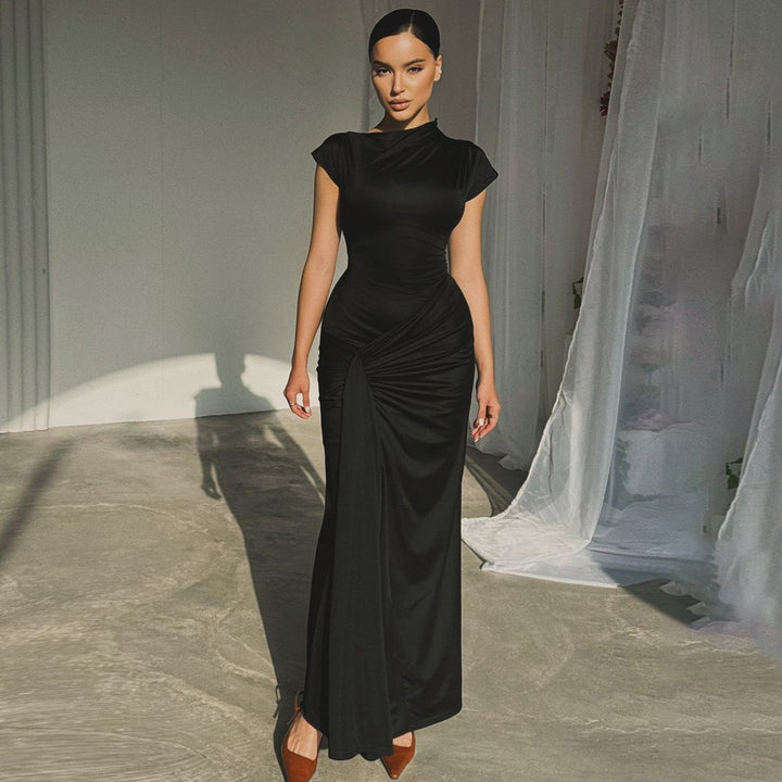 Damen Elegantes Maxikleid mit Drapierung und asymmetrischem Saum Drune