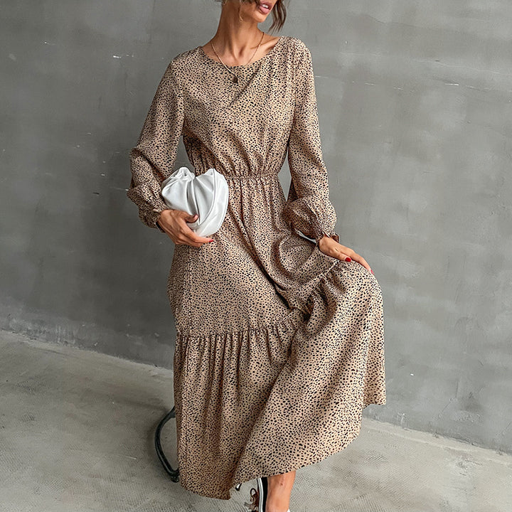 Damen Langes Stufenmaxikleid mit elastischer Taillenraffung und feinem Punkteprint Drune