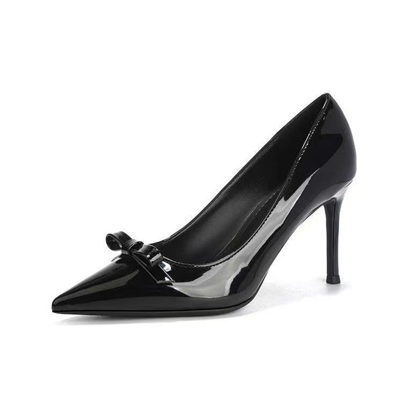 Damen Spitz zulaufende Lack-Pumps mit Zierschleife und schlankem Stiletto-Absatz Drune