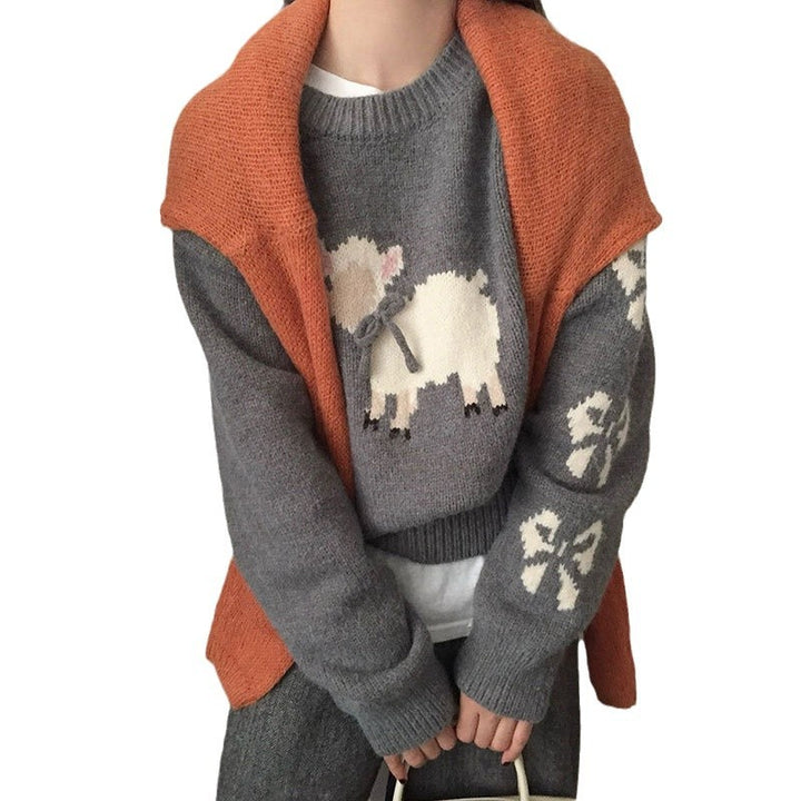 Damen kuscheliger Strickpullover mit aufwendigem Tiermotiv Drune