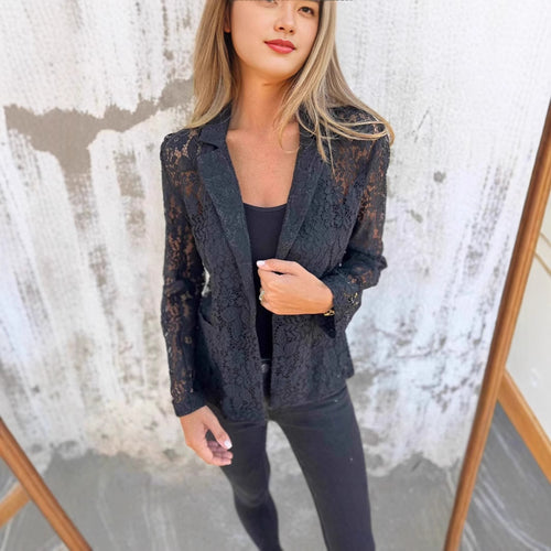 Damen transparente Spitzenjacke mit modernem Schnitt und elegantem Detail Drune